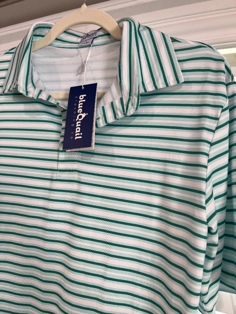 Mens - S - NWT Blue Quail Short Sleeve Shirt in Emerald Stripe